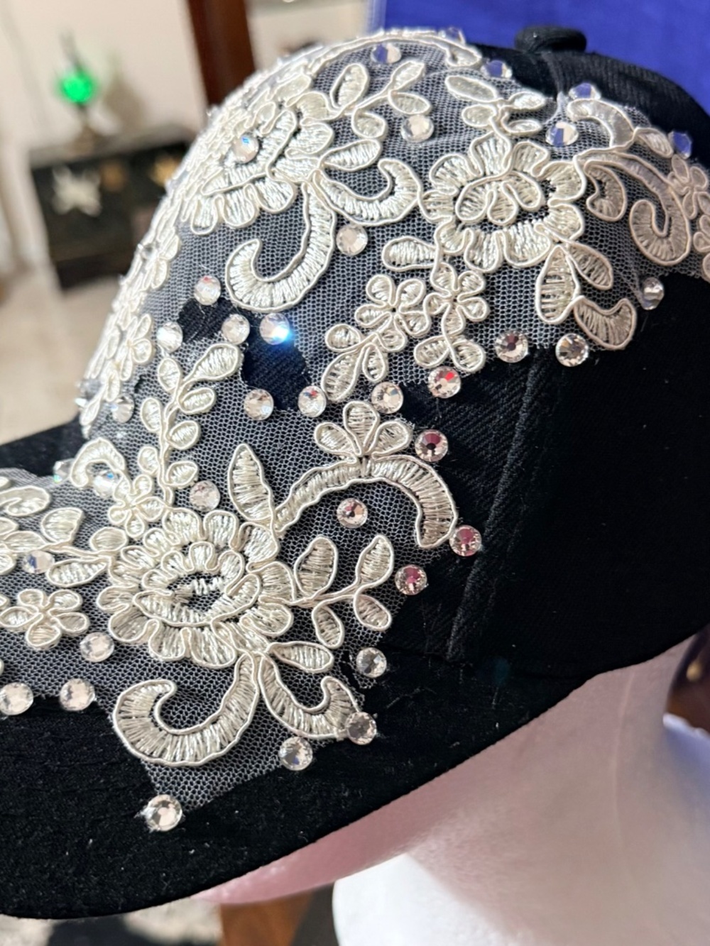 Midnight Floral Luxe Rhinestone Cap - Picture 4 of 5